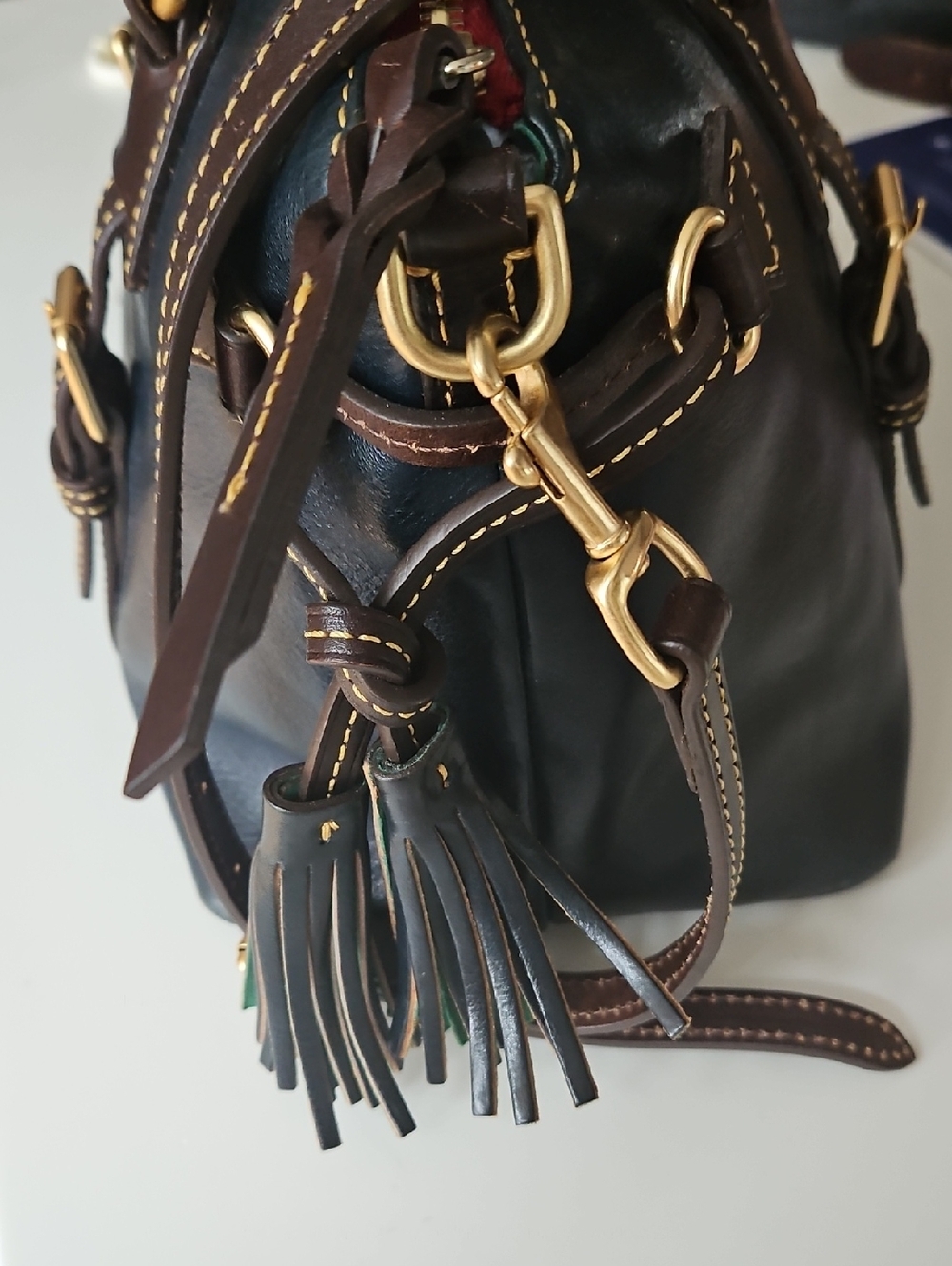 Dooney & Bourke Dark Teal Smooth Leather Bristol Leather Satchel - Picture 4 of 13